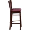 Flash Furniture Lacey Series Solid Back Mahogany Wood Restaurant Barstool – Black Vinyl Seat(Burgundy Vinyl Seat/Walnut Wood Frame)