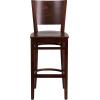 Flash Furniture Lacey Series Solid Back Mahogany Wood Restaurant Barstool – Black Vinyl Seat(Walnut Wood Seat/Walnut Wood Frame)