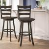 Flash Furniture Liesel Commercial Grade Classic Ladderback Barstool – Gray Wash Walnut Solid Wood Frame – Bar Height – 360° Swivel Seat – Integrated Footrest(Gray Wash Walnut)