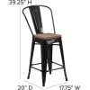 Flash Furniture Lily 24″ High Red Metal Counter Height Stool with Back and Wood Seat (Pack of 1)(Black)