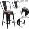 Flash Furniture Lily 24″ High Red Metal Counter Height Stool with Back and Wood Seat (Pack of 1)(Black)