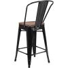 Flash Furniture Lily 24″ High Red Metal Counter Height Stool with Back and Wood Seat (Pack of 1)(Black)