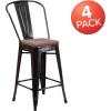 Flash Furniture Lily 24″ High Red Metal Counter Height Stool with Back and Wood Seat (Pack of 1)(Black-antique Gold)