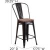Flash Furniture Lily 24″ High Red Metal Counter Height Stool with Back and Wood Seat (Pack of 1)(Black-antique Gold)