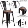 Flash Furniture Lily 24″ High Red Metal Counter Height Stool with Back and Wood Seat (Pack of 1)(Black-antique Gold)