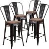 Flash Furniture Lily 24″ High Red Metal Counter Height Stool with Back and Wood Seat (Pack of 1)(Black-antique Gold)