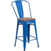 Flash Furniture Lily 24″ High Red Metal Counter Height Stool with Back and Wood Seat (Pack of 1)(Blue)