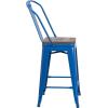 Flash Furniture Lily 24″ High Red Metal Counter Height Stool with Back and Wood Seat (Pack of 1)(Blue)