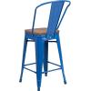 Flash Furniture Lily 24″ High Red Metal Counter Height Stool with Back and Wood Seat (Pack of 1)(Blue)