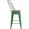 Flash Furniture Lily 24″ High Red Metal Counter Height Stool with Back and Wood Seat (Pack of 1)(Green)