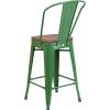 Flash Furniture Lily 24″ High Red Metal Counter Height Stool with Back and Wood Seat (Pack of 1)(Green)