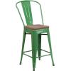 Flash Furniture Lily 24″ High Red Metal Counter Height Stool with Back and Wood Seat (Pack of 1)(Green)