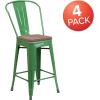 Flash Furniture Lily 24″ High Red Metal Counter Height Stool with Back and Wood Seat (Pack of 1)(Green)