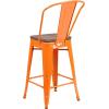 Flash Furniture Lily 24″ High Red Metal Counter Height Stool with Back and Wood Seat (Pack of 1)(Orange)