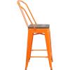 Flash Furniture Lily 24″ High Red Metal Counter Height Stool with Back and Wood Seat (Pack of 1)(Orange)