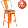 Flash Furniture Lily 24″ High Red Metal Counter Height Stool with Back and Wood Seat (Pack of 1)(Orange)