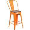 Flash Furniture Lily 24″ High Red Metal Counter Height Stool with Back and Wood Seat (Pack of 1)(Orange)