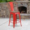 Flash Furniture Lily 24″ High Red Metal Counter Height Stool with Back and Wood Seat (Pack of 1)(Red)
