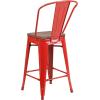 Flash Furniture Lily 24″ High Red Metal Counter Height Stool with Back and Wood Seat (Pack of 1)(Red)