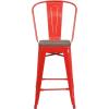 Flash Furniture Lily 24″ High Red Metal Counter Height Stool with Back and Wood Seat (Pack of 1)(Red)