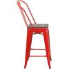 Flash Furniture Lily 24″ High Red Metal Counter Height Stool with Back and Wood Seat (Pack of 1)(Red)