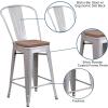 Flash Furniture Lily 24″ High Red Metal Counter Height Stool with Back and Wood Seat (Pack of 1)(Silver)