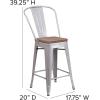 Flash Furniture Lily 24″ High Red Metal Counter Height Stool with Back and Wood Seat (Pack of 1)(Silver)