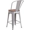 Flash Furniture Lily 24″ High Red Metal Counter Height Stool with Back and Wood Seat (Pack of 1)(Silver)