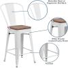 Flash Furniture Lily 24″ High Red Metal Counter Height Stool with Back and Wood Seat (Pack of 1)(White)