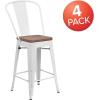 Flash Furniture Lily 24″ High Red Metal Counter Height Stool with Back and Wood Seat (Pack of 1)(White)