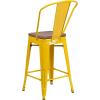 Flash Furniture Lily 24″ High Red Metal Counter Height Stool with Back and Wood Seat (Pack of 1)(Yellow)