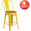 Flash Furniture Lily 24″ High Red Metal Counter Height Stool with Back and Wood Seat (Pack of 1)(Yellow)