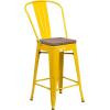 Flash Furniture Lily 24″ High Red Metal Counter Height Stool with Back and Wood Seat (Pack of 1)(Yellow)