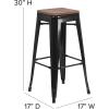 Flash Furniture Lily 30″ High Backless Red Metal Barstool with Square Wood Seat(Black)