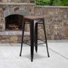 Flash Furniture Lily 30″ High Backless Red Metal Barstool with Square Wood Seat(Black-antique Gold)