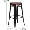 Flash Furniture Lily 30″ High Backless Red Metal Barstool with Square Wood Seat(Black-antique Gold)