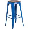 Flash Furniture Lily 30″ High Backless Red Metal Barstool with Square Wood Seat(Blue)