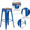 Flash Furniture Lily 30″ High Backless Red Metal Barstool with Square Wood Seat(Blue)