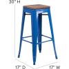 Flash Furniture Lily 30″ High Backless Red Metal Barstool with Square Wood Seat(Blue)