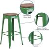 Flash Furniture Lily 30″ High Backless Red Metal Barstool with Square Wood Seat(Green)
