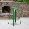 Flash Furniture Lily 30″ High Backless Red Metal Barstool with Square Wood Seat(Green)