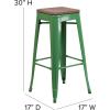 Flash Furniture Lily 30″ High Backless Red Metal Barstool with Square Wood Seat(Green)