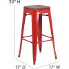 Flash Furniture Lily 30″ High Backless Red Metal Barstool with Square Wood Seat(Red)