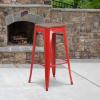 Flash Furniture Lily 30″ High Backless Red Metal Barstool with Square Wood Seat(Red)