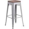 Flash Furniture Lily 30″ High Backless Red Metal Barstool with Square Wood Seat(Silver)