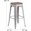Flash Furniture Lily 30″ High Backless Red Metal Barstool with Square Wood Seat(Silver)