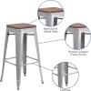 Flash Furniture Lily 30″ High Backless Red Metal Barstool with Square Wood Seat(Silver)