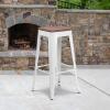 Flash Furniture Lily 30″ High Backless Red Metal Barstool with Square Wood Seat(White)