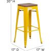 Flash Furniture Lily 30″ High Backless Red Metal Barstool with Square Wood Seat(Yellow)