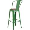 Flash Furniture Lily 30″ High Green Metal Barstool with Back and Wood Seat